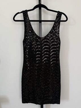 Backstage Black Sequin Scoop Neck Mini Dress